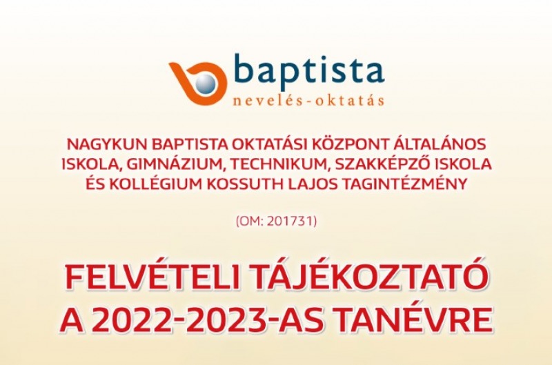 Felvételi tájékoztató a 2022-2023-as tanévre